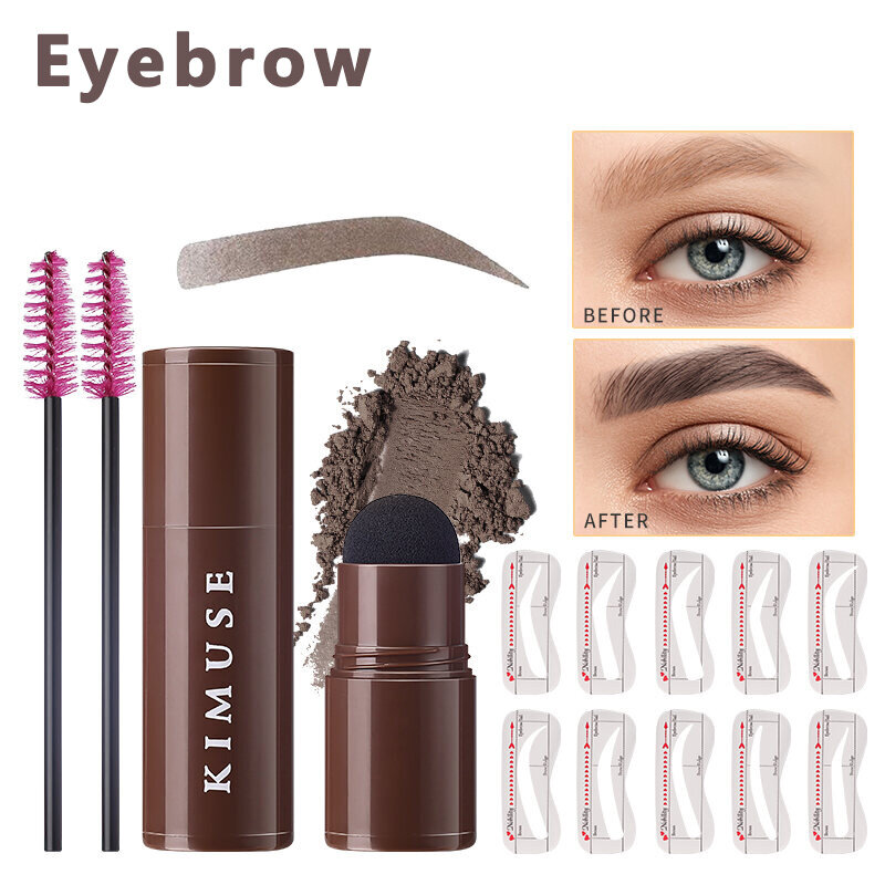 Gambar One Step Eyebrow Stamp Shaping Kit   Brow Powder Stamp Makeup with 10 Reusable Eyebrow Stencils Eyebrow Razor and Eyebrow Pen Brushes, Long Lasting Buildable Eyebrow Makeup
