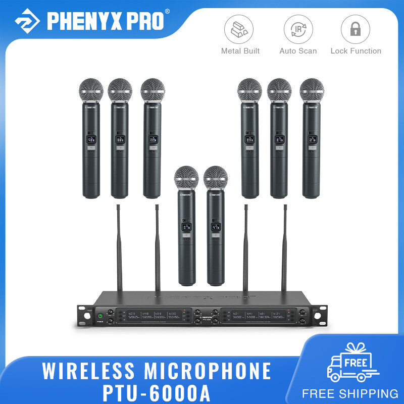 Phenyx Pro PTU-6000A 8-Channel UHF Wireless Microphone System 8 Handheld Dynamic Microphones Auto Scan 8x40 Adjustable UHF Channels 328ft US Plug Microphone for Singing Church Karaoke Stage Live Show Wedding ราคา 21,780 บาท*ส่งฟรี