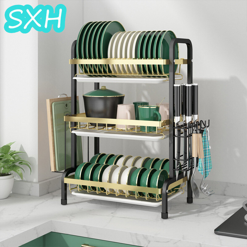 Sxh giá nhà bếp giá để bát đĩa giá để ráo nước giá để bát gia dụng hộp đựng bộ đồ ăn tủ