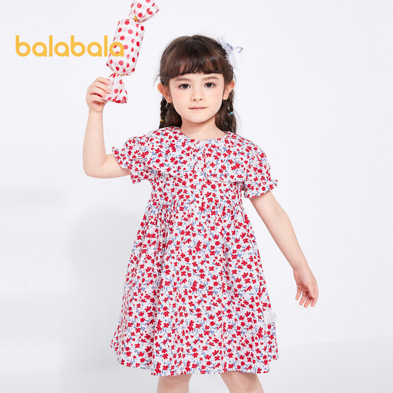 balabala Toddler Girls Dress Summer Sweet Floral Pure Cotton Lapel Trendy Dress ราคา 430 บาท*ส่งฟรี