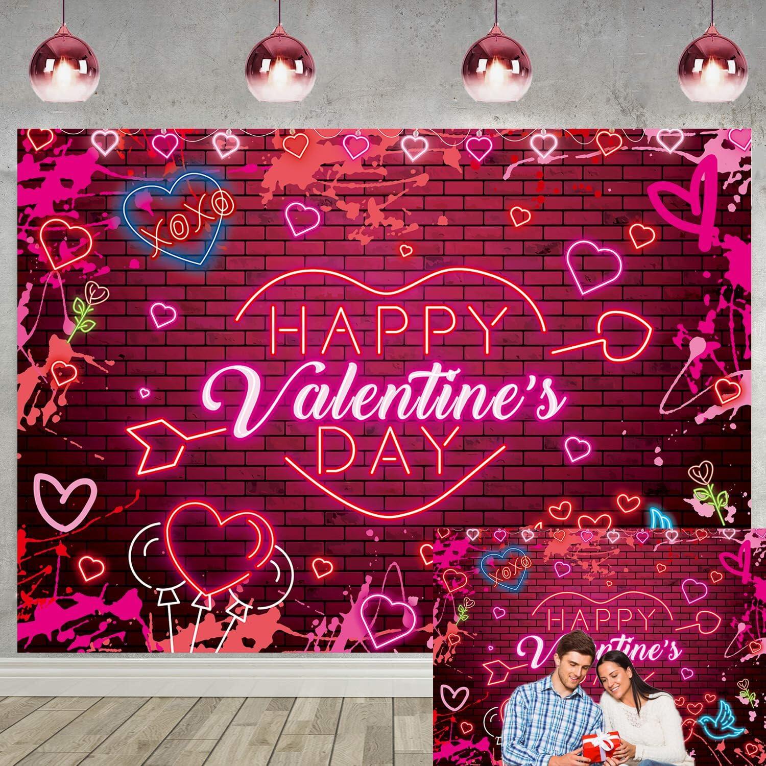 Happy Valentines Day Photography Backdrop 5x3ft Red Glitter Heart Valentine's Day Photography Background Valentines Theme Party Decorations Couple Studio Portrait Pictures Props ราคา 129 บาท*ส่งฟรี