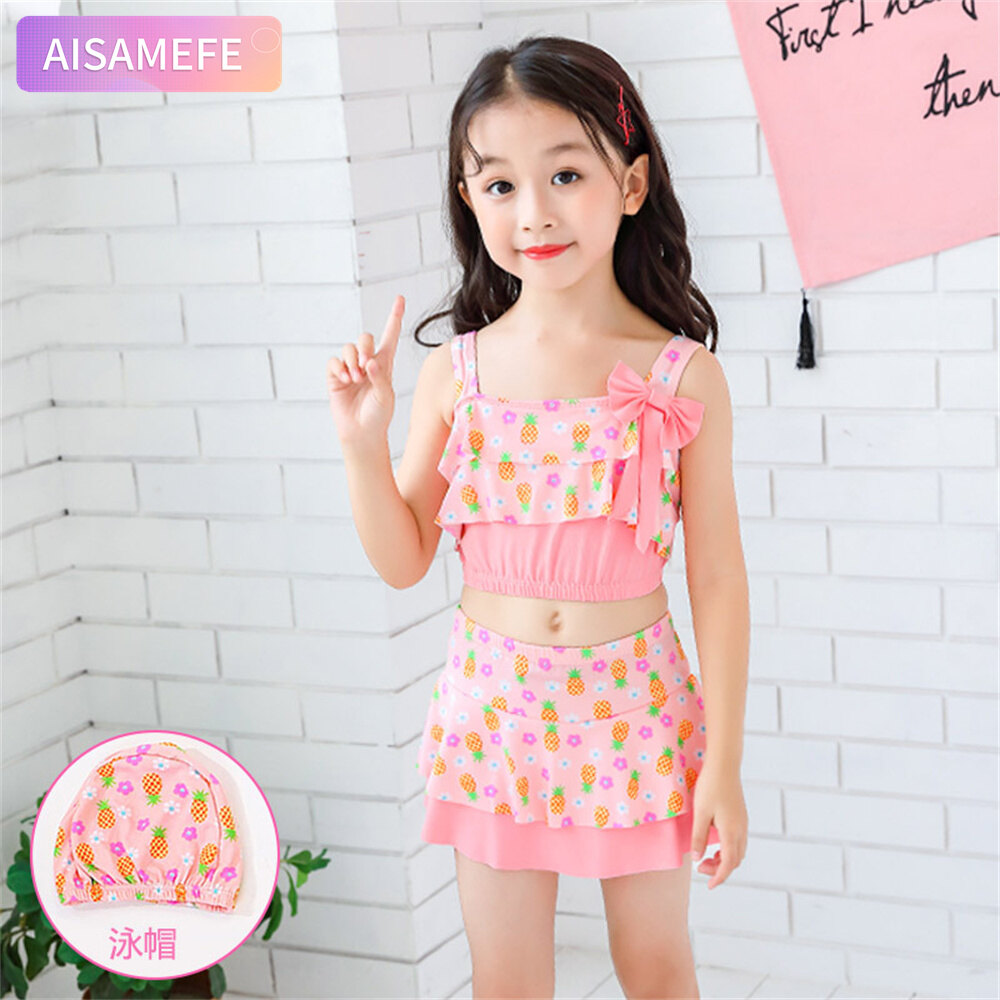 AISAMEFE Children Swimsuit Girls Split Body Bathing In Hot Spring New Style Children Children Baby Bikini Net Swim Swimsuit ราคา 203 บาท*ส่งฟรี