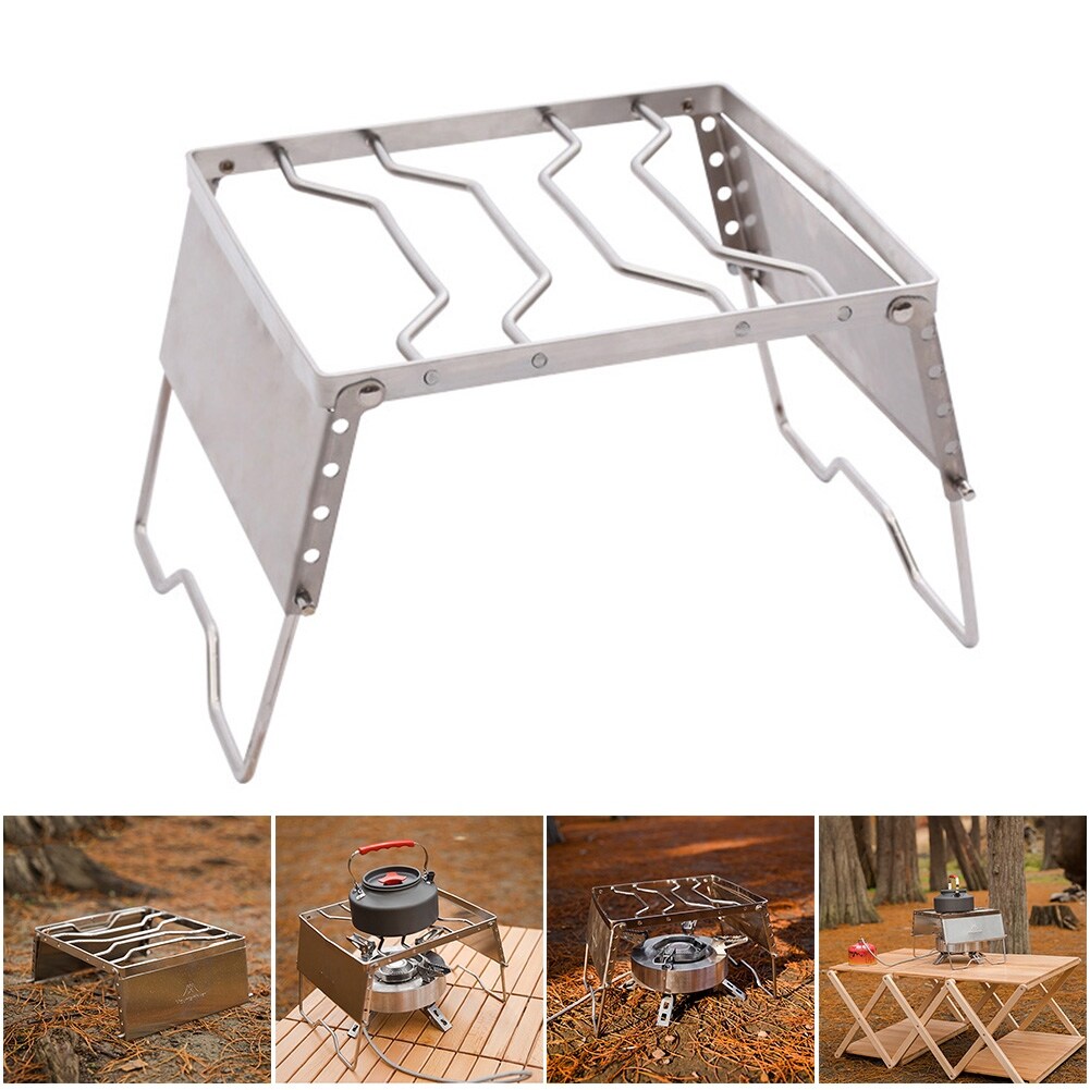 Gambar Mounthiker Foldable Outdoor Stove Stand BBQ Grill Rack Holder Stainless Steel Multifunctional Portable for Camping Hiking Travel