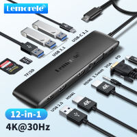 Lemorele TC97 USB C trạm nối 12 trong 1 Ba hiển thị USB C HUB nhiều Bộ chuyển đổi thiết bị ngoại vi với 2 * HDMI 4K + 1 * VGA + 4 cổng USB + 100W PD + USB C dữ liệu + SD/TF + âm thanh cho Dell/HP/Lenovo/bề mặt/Macbook/máy tính xách tay