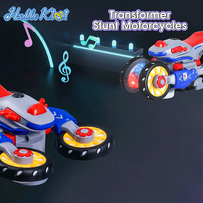 HelloKimi Electric Toy Car Transformer Motorcycle Toy 360 Rotation