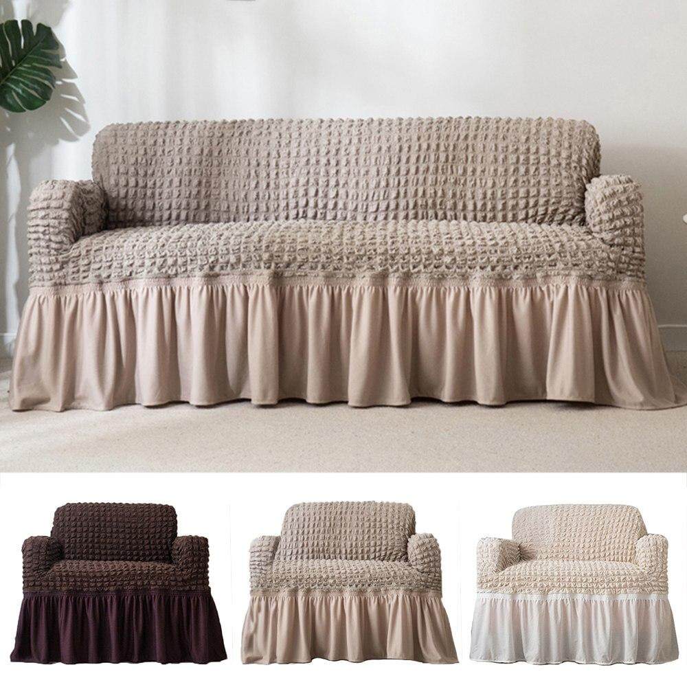 Full Sofa Cover With Elastic Skirt 3 Sizes Solid Europe Polyester