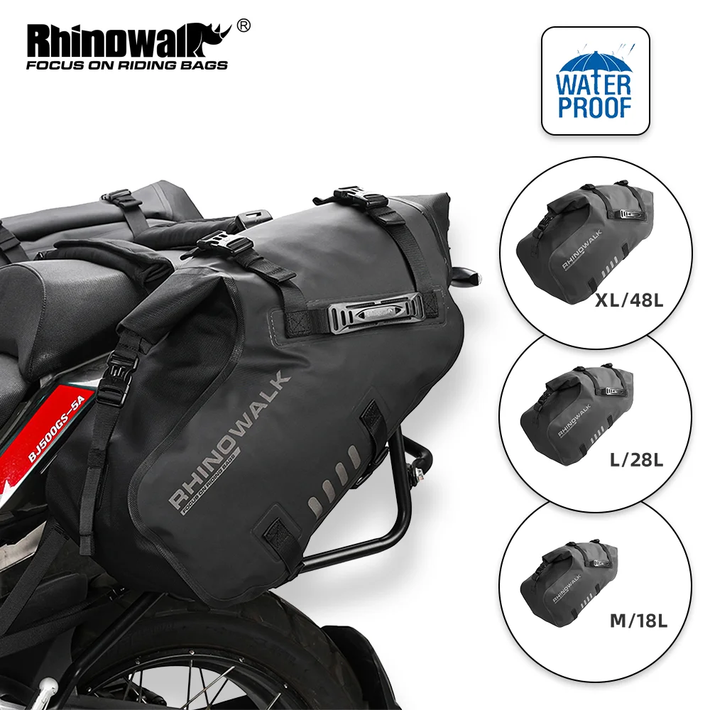 Rhinowalk 2 Pcs Motorcycle Bag 100% Waterproof 18L/28L/48L Universal Fit Motorcycle Pannier Bag Saddle Bags Side Storage Luggage Outside Travel Moto Accessories For Most Motorcycle Giá 4,155,170 Đồng*Miễn phí vận chuyển