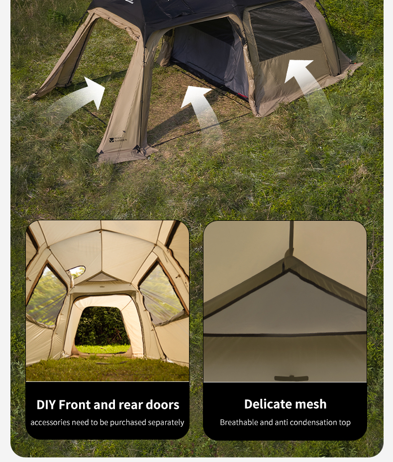 MOBI GARDEN Campingzelt, Familienzelt, großer Raum, wasserdicht, Sonnenschutz im Freien