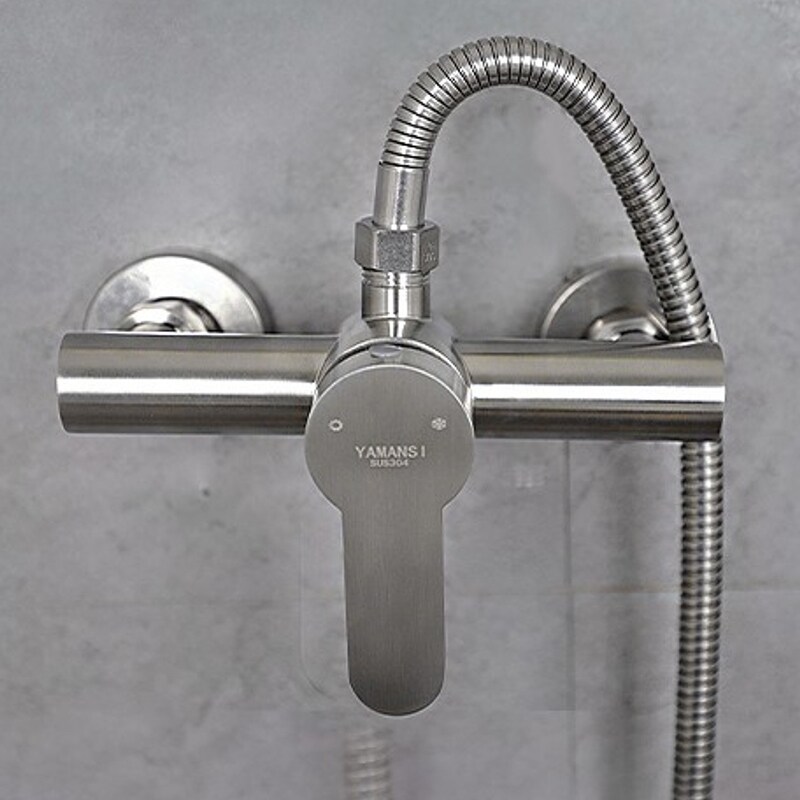 Gambar 304 stainless steel shower bathroom equipped with hidden sanlian hot and cold water bath crock bibcock wiredrawing mix water valve package mail