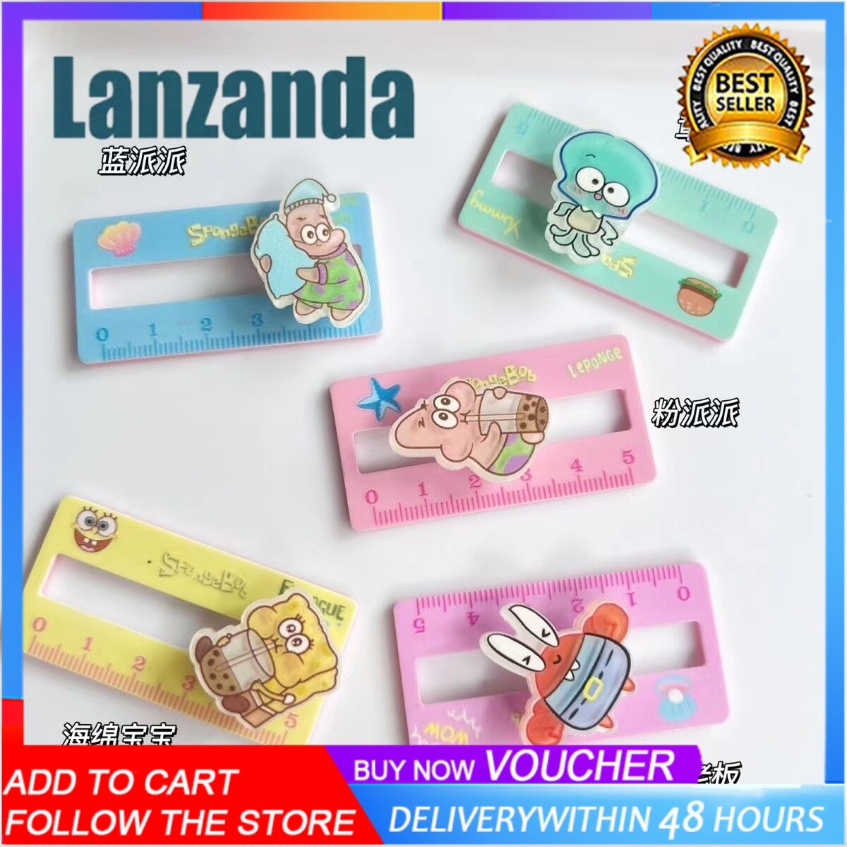5pcs-dễ thương di chuyển SpongeBob Squarepants cai trị thích hợp cho sinh viên đo thước kẻ vẽ