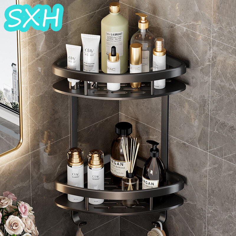 Sxh giá đỡ ba chân nhà vệ sinh phòng tắm dày dặn và mở rộng giá để đồ nhà vệ sinh nhà vệ sinh gắn tường không cần đục lỗ giá để đồ phòng tắm giỏ góc vuông giá phòng tắm