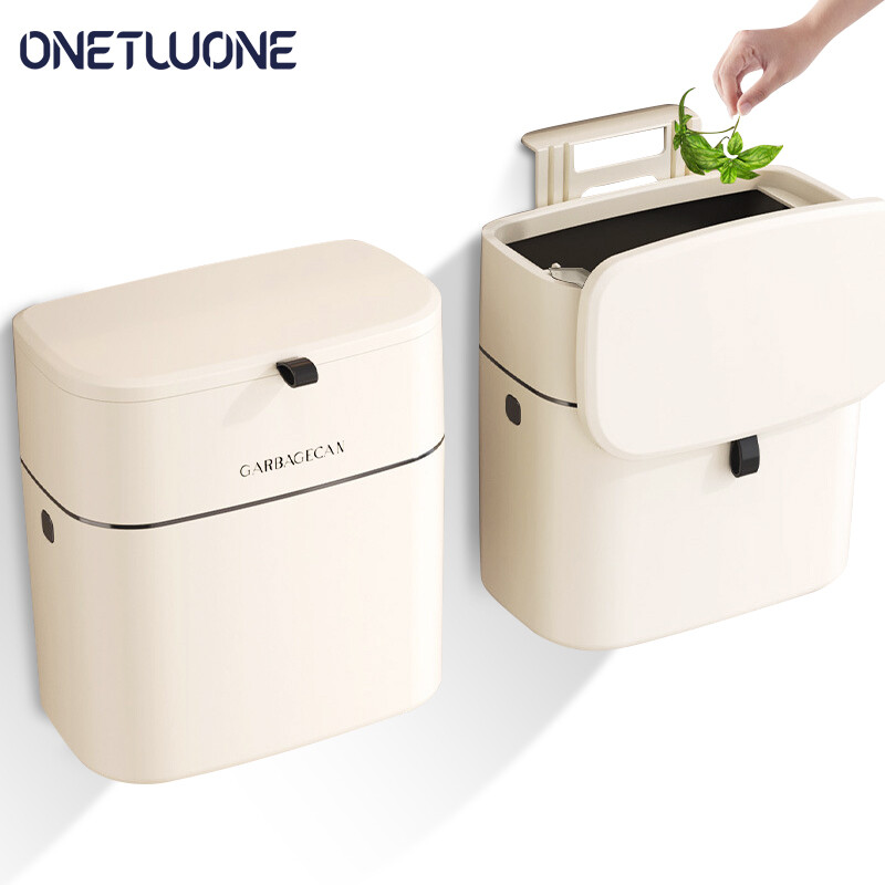 Onetwone 10L Wall Mounted Recycling bins Hanging Trash Bin For Kitchens Cabinet Door With Lid Kitchen Trash can Garbage Can Counter Bins Trash Can ราคา 244 บาท*ส่งฟรี