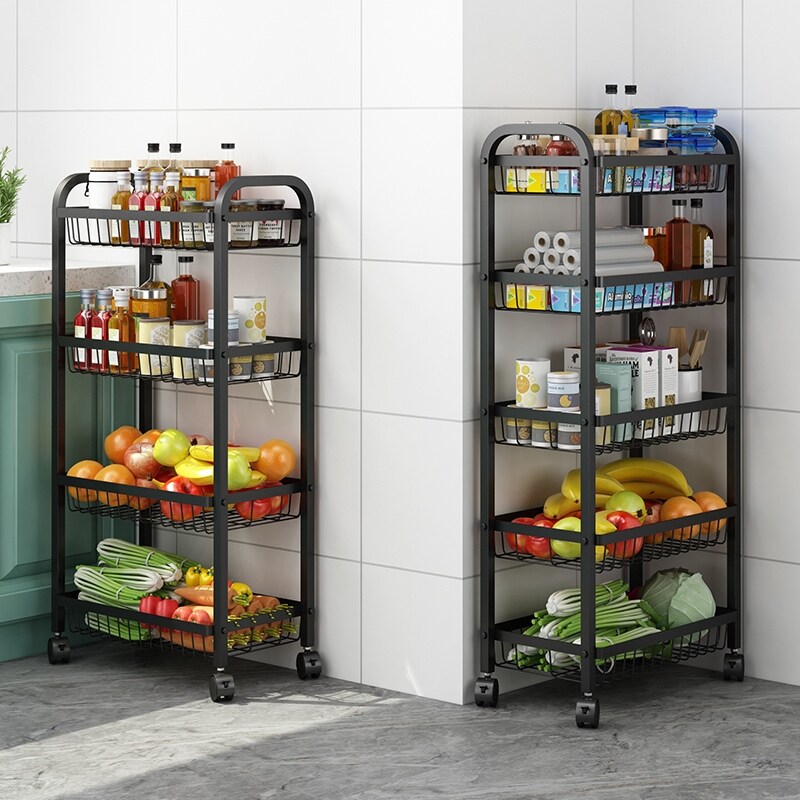 Gambar Floor kitchen trolley vegetables receive multi role cracks refrigerator basket carrying shelves