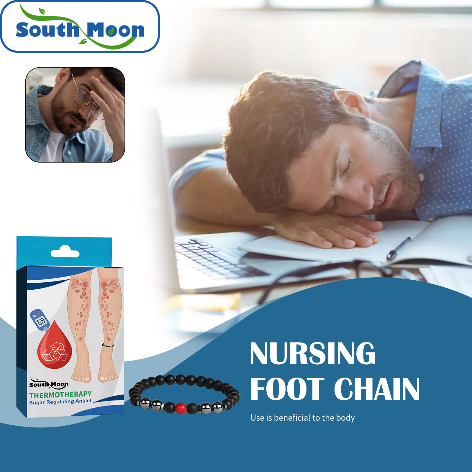 Vòng Đeo Chân Sức Khỏe Cân Bằng Và Đường Huyết South Moon Chăm Sóc Cơ Thể Chuỗi Đeo Chân Kiểm Soát Đường Vòng Tay Vòng Chân Sỏi Mật Đen An Toàn Thoải Mái Cho Dụng Cụ Phụ Trợ Cơ Thể (1 Cái/hộp)