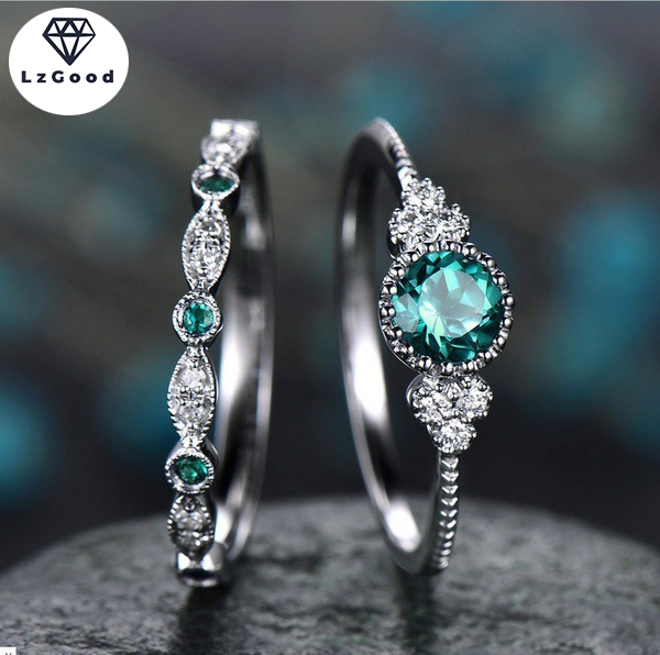 Nhẫn đính đá zircon ngọc lục bảo dát phong cách mới bán chạy nhẫn đính hôn sapphire thời trang châu âu và mỹ cho nữ