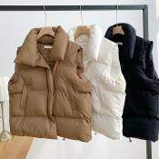 Winter Women's Padded Vest with Drawstring Waist - Solid Color