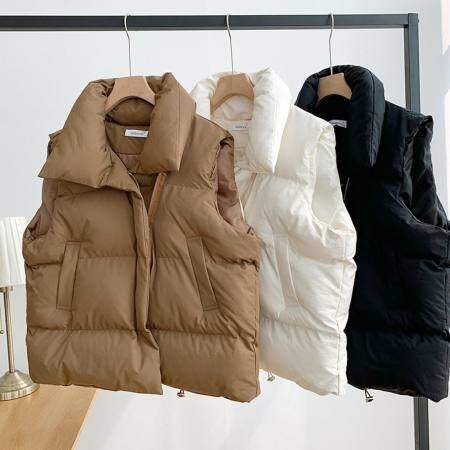 Winter Women's Padded Vest with Drawstring Waist - Solid Color