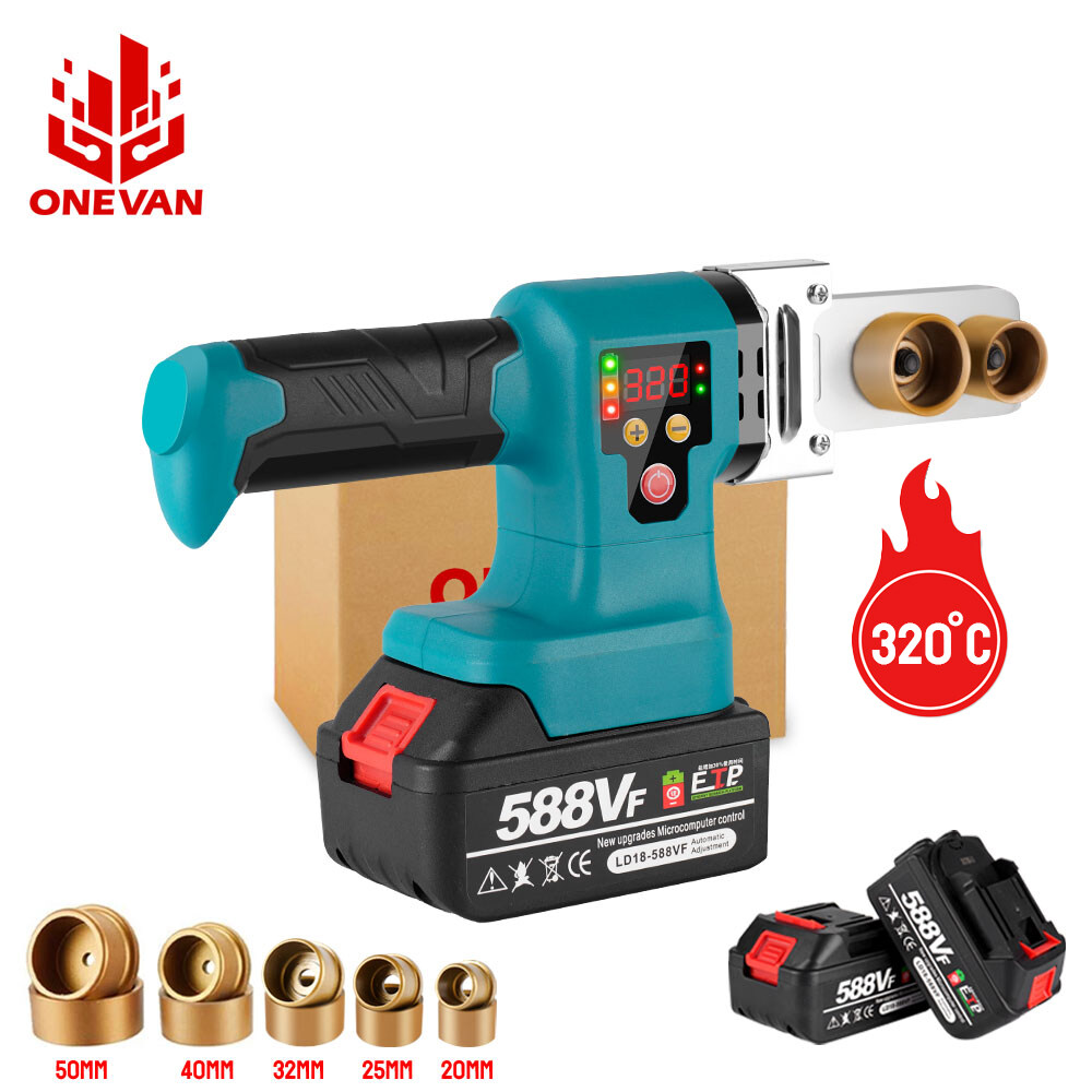 Máy hàn nhựa không dây ONEVAN 1400W 20/25/32/40/50mm PE/PPR/PB Máy hàn ống nóng chảy nhiệt độ tối đa 320oC, cho pin Makita 18V