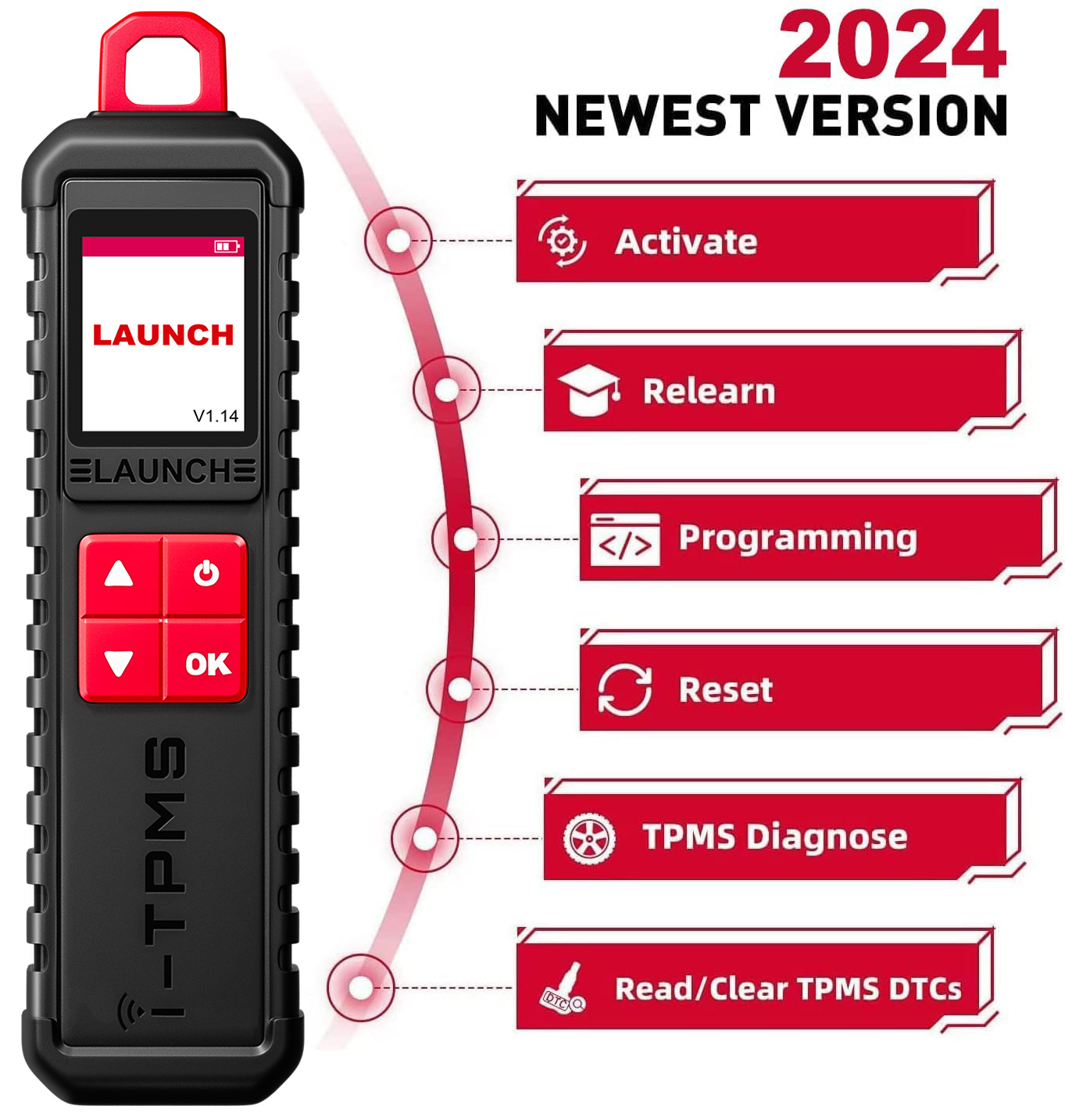 LAUNCH X-431 TSGUN TPMS Tire Pressure Detector Tool,Relearn,Reset and Program TPMS sensors,Work with Launch X431 V/V+,PRO3S+,Pro3,Pro5 and PAD V,App Based TPMS Tool for Android ราคา 2,815 บาท*ส่งฟรี