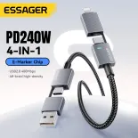 Essager pd240w 4-trong-1 cáp dữ liệu Type-C lightning USB-A nhanh sạc 240W cuộn dây Loại C C-C A-C C-L a-l sạc nhanh cáp cho iphone17 16 15 14-5 iPad macbook Xiaomi Samsung Huawei cho máy tính xách tay Máy tính bảng tai nghe airpods iWatch