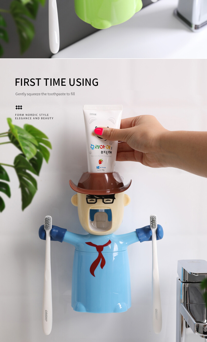 Bộ Dụng Cụ Lấy Kem Đánh Răng Tự Động ECO-HOME, Dụng Cụ Vắt Phòng Tắm Dễ Thương Giá Để Bàn Chải Đánh Răng Cốc Rửa Giá Để Bàn Chải Đánh Răng Sáng Tạo Hình Hoạt Hình Gắn Tường Hút ECOCO Giá Đỡ Ép Ép Lười Biếng