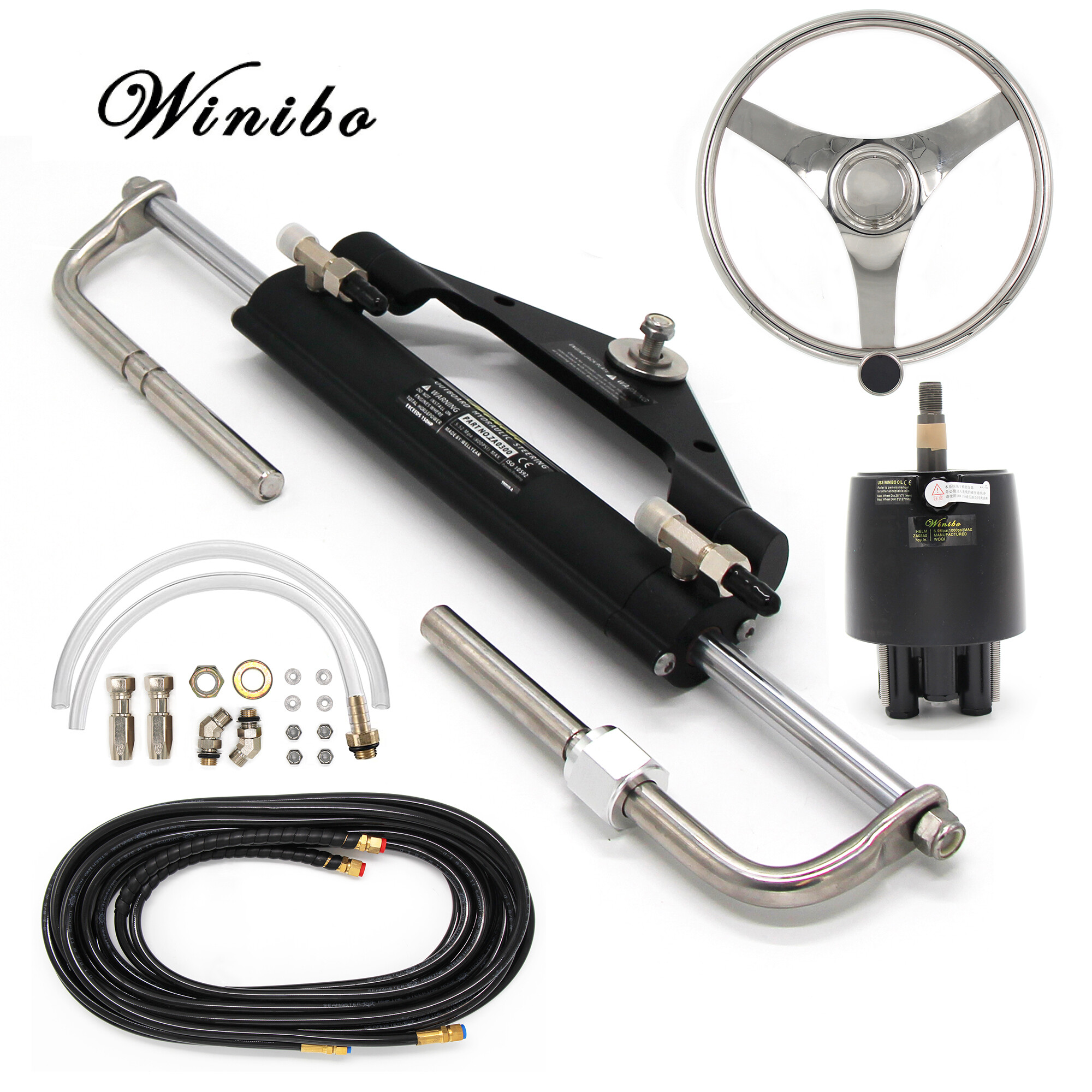 Winibo Outboard Engines up to 150HP Hydraulic Steering Kit With Steering Wheel for Boat with Helm Pump,Cylinder and Tubes Kits ZA0300 ราคา 17,765 บาท*ส่งฟรี