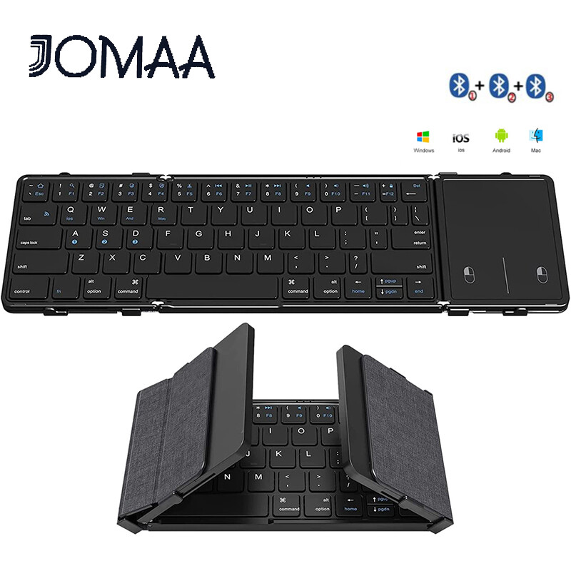 Jomaa Bàn phím gập siêu mỏng bluetooth Bàn phím không dây Bàn phím gập bàn phím có thể sạc lại với touchkpad Hỗ trợ cử chỉ và nhấp trái và phải, Bàn phím chơi game di động, tương thích cho máy tính xách tay/văn phòng kinh doanh và trợ giúp tại nhà/PC/MAC