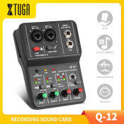 Mini Audio Interface Q-12 Usb Recording Sound Card Support Stereo/Mono Music Recording Built-in Monitor Jack, 48V Power Ideal For Beginner Makes Studio Recording, Live Broadcast, K Song Record