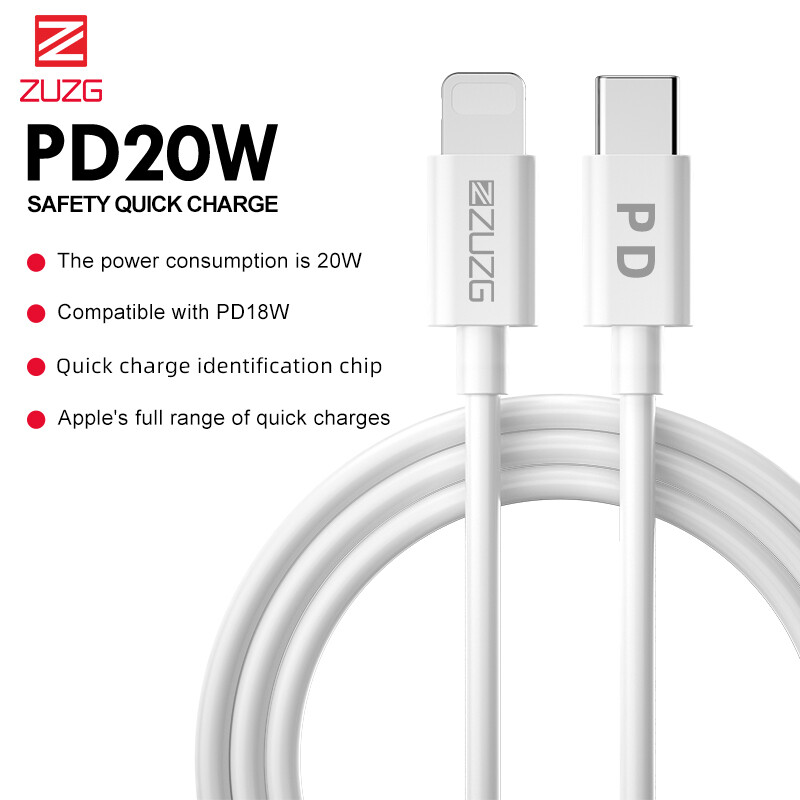 ZUZG Dây Đồng Bộ Dữ Liệu Sét Loại C Sạc Nhanh 20W Cáp PD USB C, Dành Cho iPhone 12 11 Pro 11 X XS XR 8 7 Cho Bộ Sạc IOS Lõi Dây Cáp Dữ Liệu