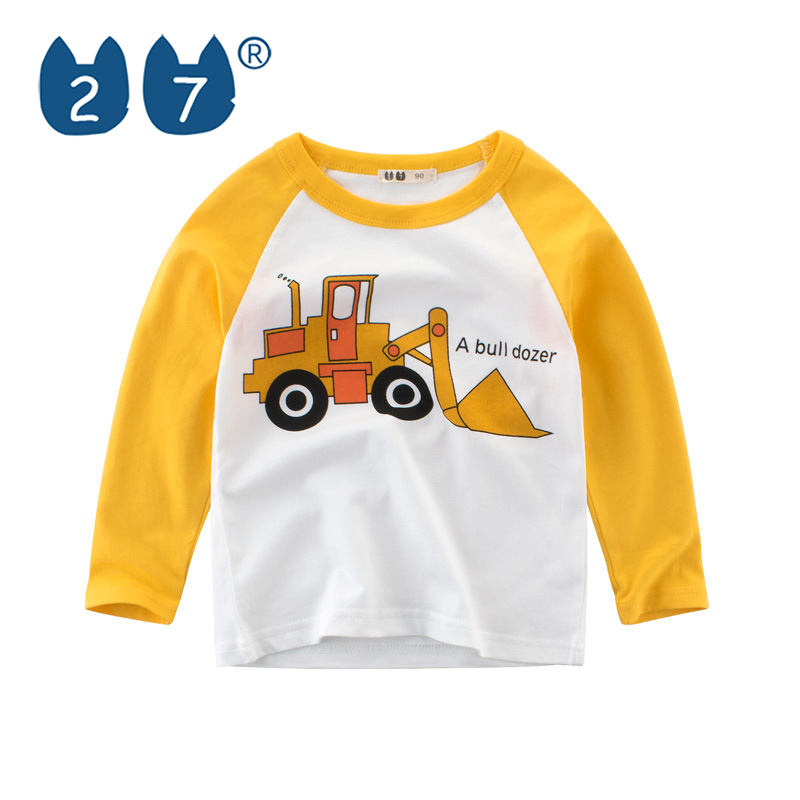 27kids children's long sleeved T-shirt autumn Korean version children's clothing 2024 trendy brand new product car series warm base shirt sports shirt pure cotton comfortable good fabric white gray black multiple designs ราคา  158 บาท*ส่งฟรี