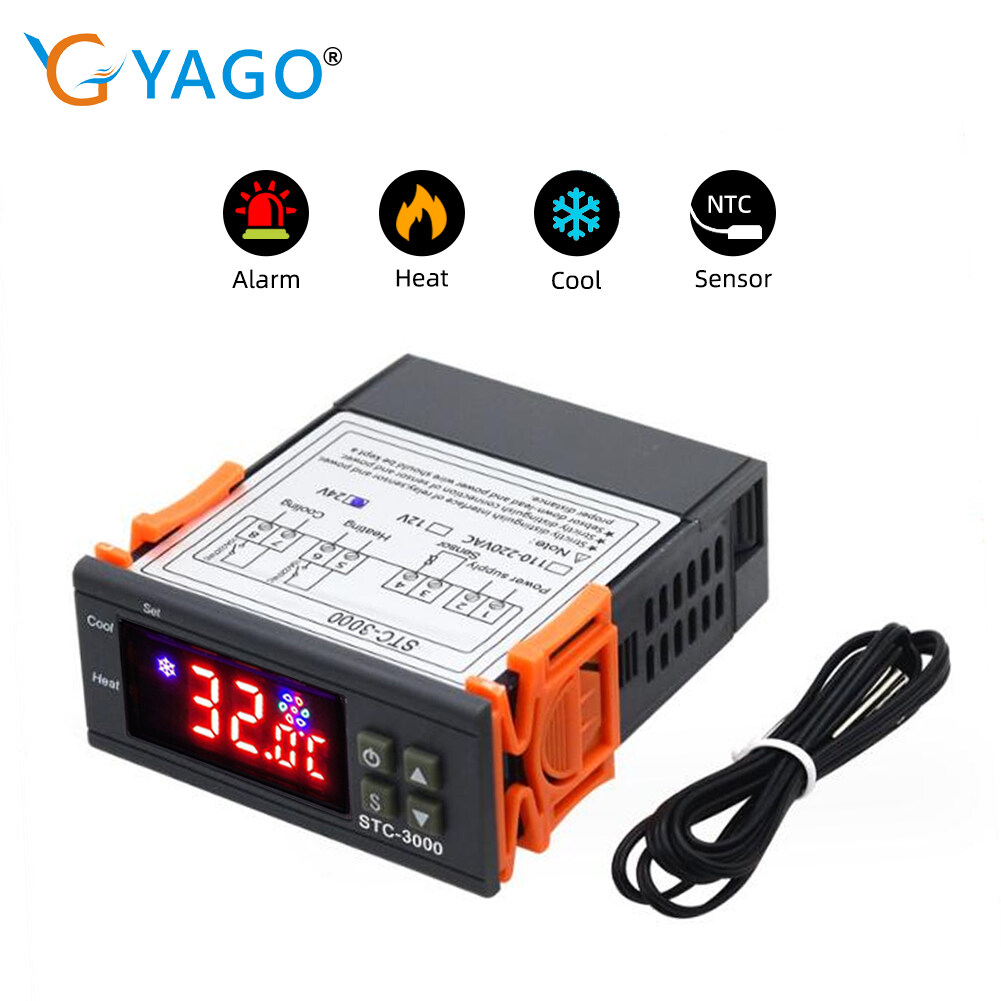 Rcyago STC-3000 110V-220V cảm ứng Bộ điều khiển nhiệt độ kĩ thuật số nhiệt với cảm biến (10A) cho lồng ấp, Trại giống, nhà kính