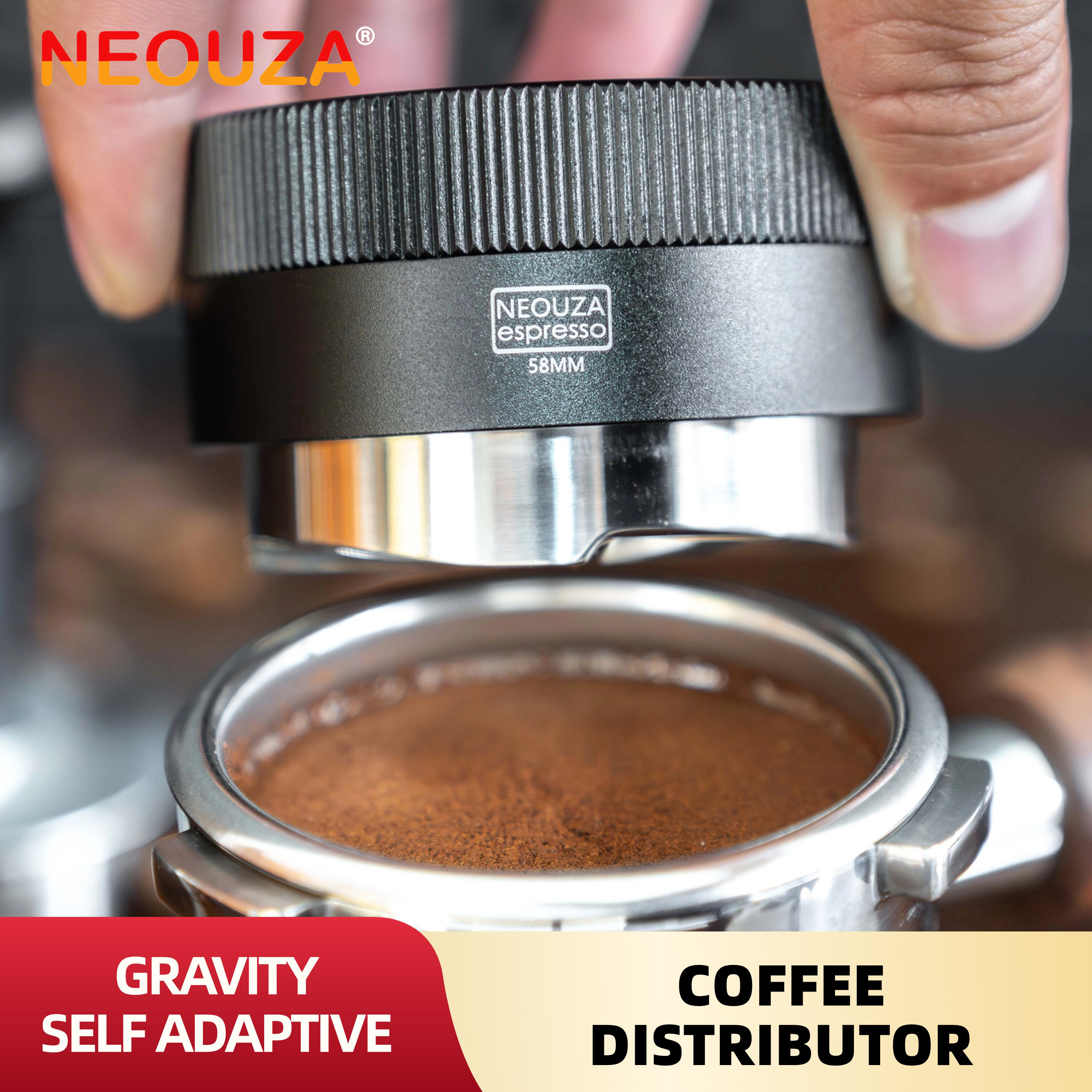 NEOUZA Coffee Gravity Adaptive Distributor for Espresso Portafilter, 51mm,53mm,58mm, Auto Leveling Distributor, Leveler with 4 Leaf Clover Base ราคา 460 บาท*ส่งฟรี