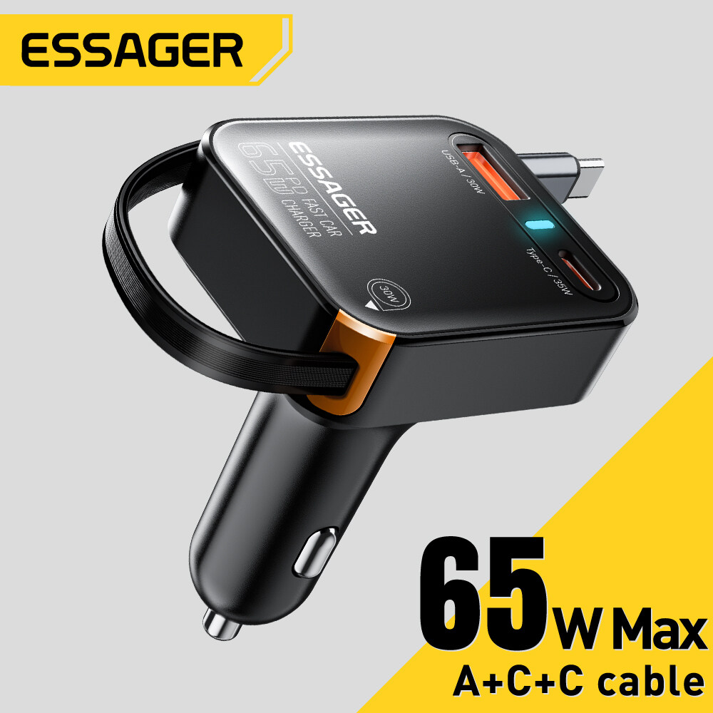 Essager 65W USBA Loại-C sạc điện dùng trên xe hơi với linh hoạt có thể thu vào Stretchable sạc nhanh