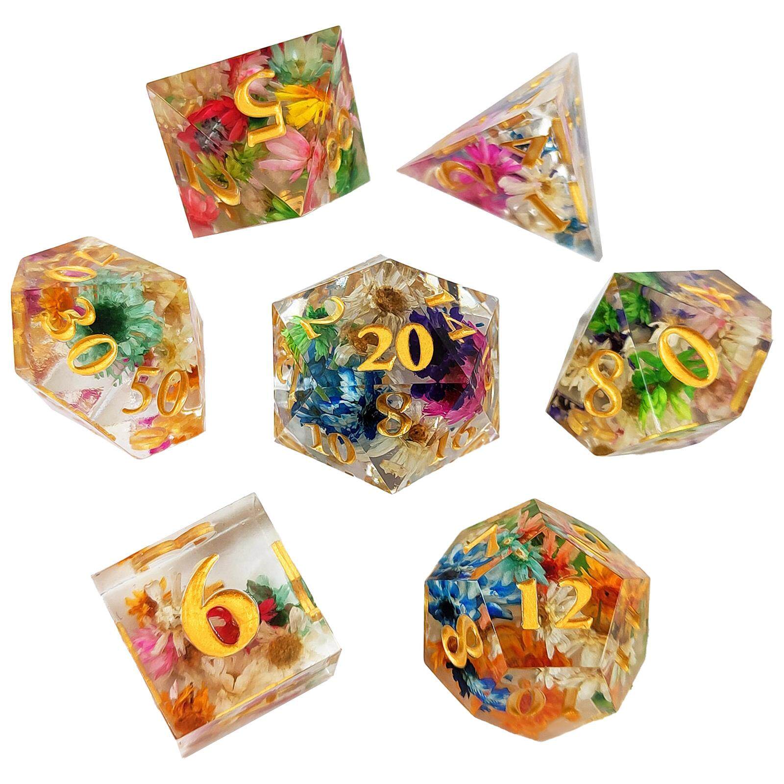 Engraved Polyhedral Dices Set Toys Durable Transparent Flower Acrylic Rolling Dices for Board Game Props Table Games Parties KTV