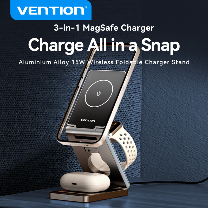 Vention 3-trong-1 MagSafe Bộ sạc sạc nhanh Đứng Đế sạc cho điện thoại Iphone iWatch AirPods Huawei X