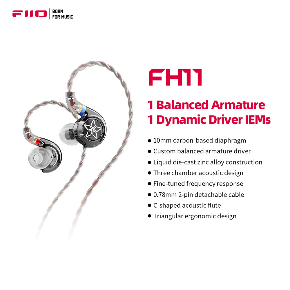 FiiO fh11 Hifi 1dd + 1ba trình điều khiển lai trong tai tai nghe âm thanh Hifi Stereo Tai nghe nhét tai có dây với cáp 0.78 2pin có thể tháo rời
