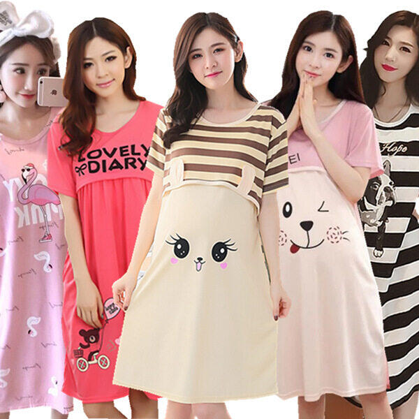 M-3XL Váy Bà Bầu Cỡ Lớn, Quần Áo Cho Con Bú Cotton Mùa Hè Quần Áo Gia Đình Hoạt Hình Dễ Thương