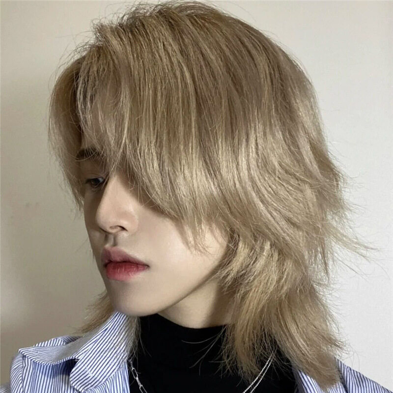 Tóc Giả Đuôi Sói Tóc Ngắn Đầu Đen Lưới Màu Đỏ Cho Nam Tóc Giả Biểu Diễn Unisex Nhật Bản Bộ Tóc Giảm Tuổi Tự Sướng Học Sinh Chất Lượng Cao Bền