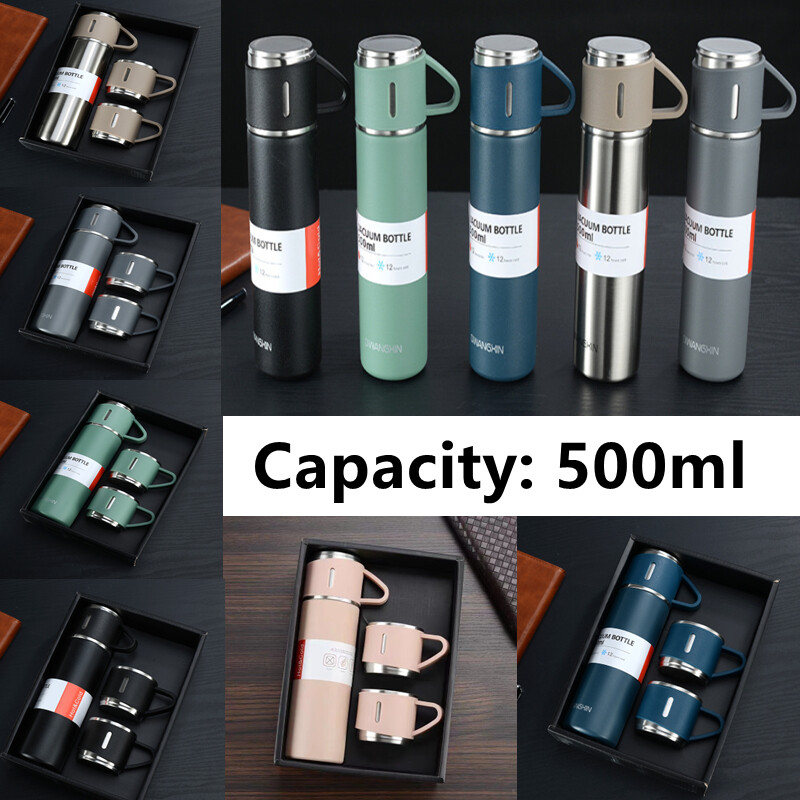 Gambar [In stock] 500ml high end business 304 food grade vacuum flask for men and women stainless steel student water cup portable tea cup easy to carry High end stainless steel thermal insulation travel hot water cold drink bottle vacuum flask