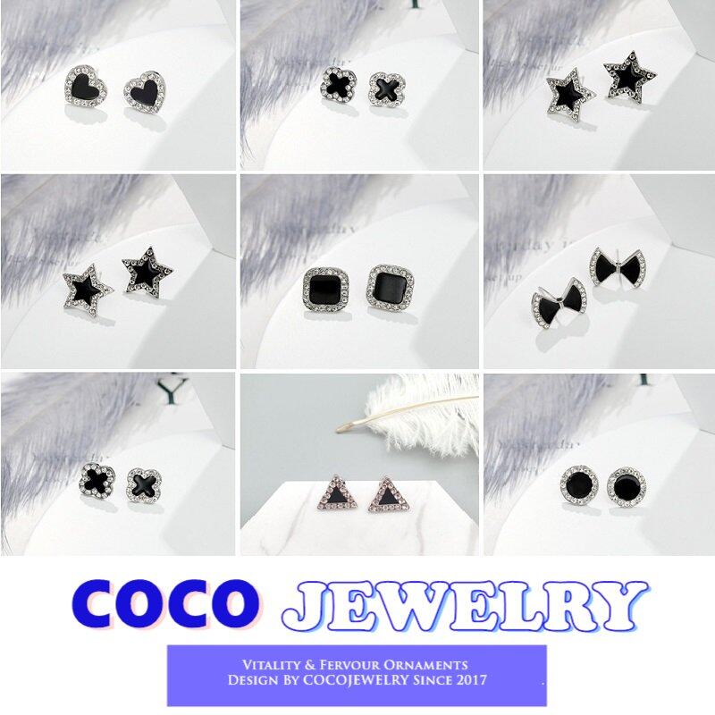925 Silver Needle Diamond Four-leaf Clover Earrings Female Ins Trend Simple and Small Square Temperament Geometric Eardrop Fashion Accessories Jewelry