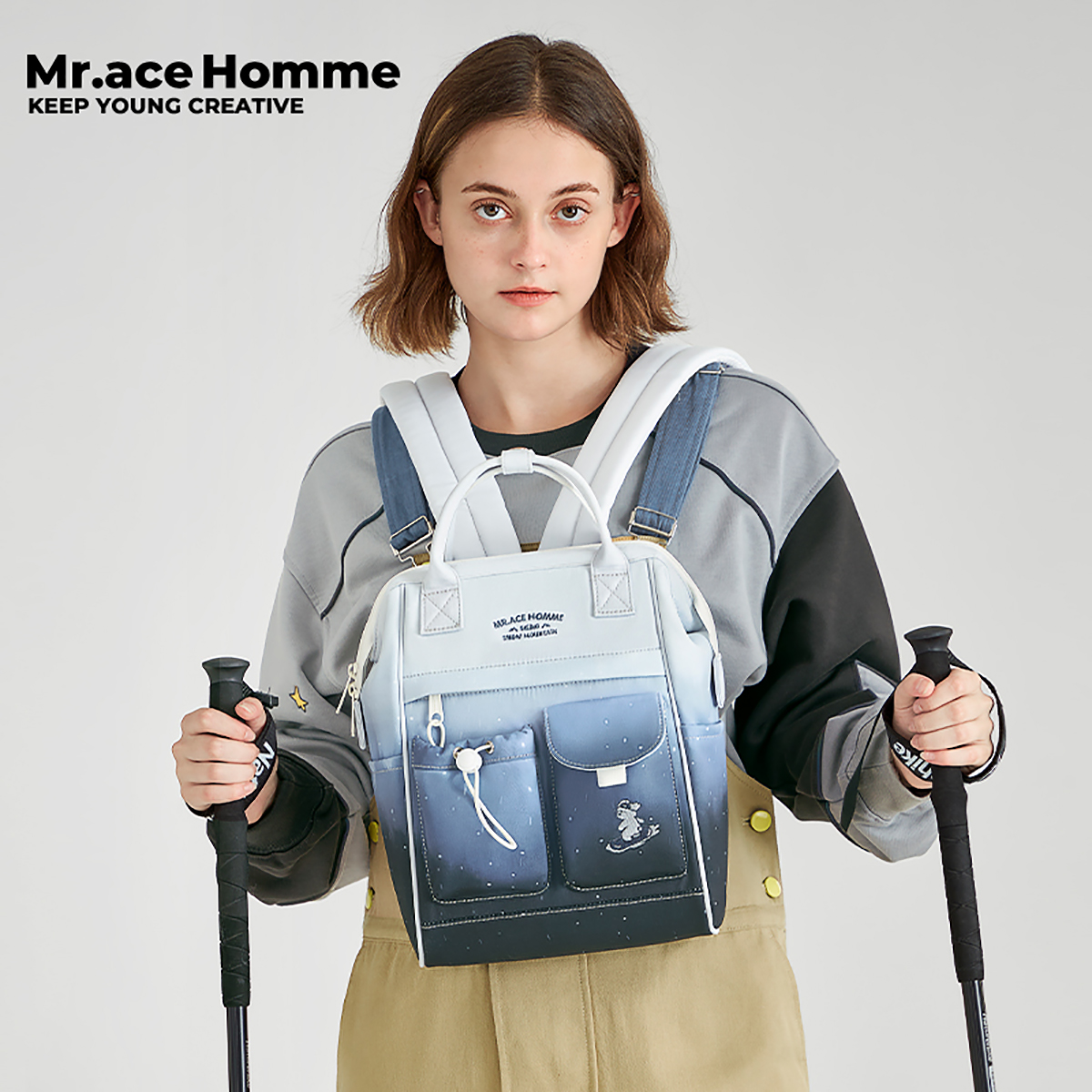 Mr.ace Homme Iceberg Snow Female college student backpack gradient bag large capacity school bag ราคา 1,490 บาท*ส่งฟรี