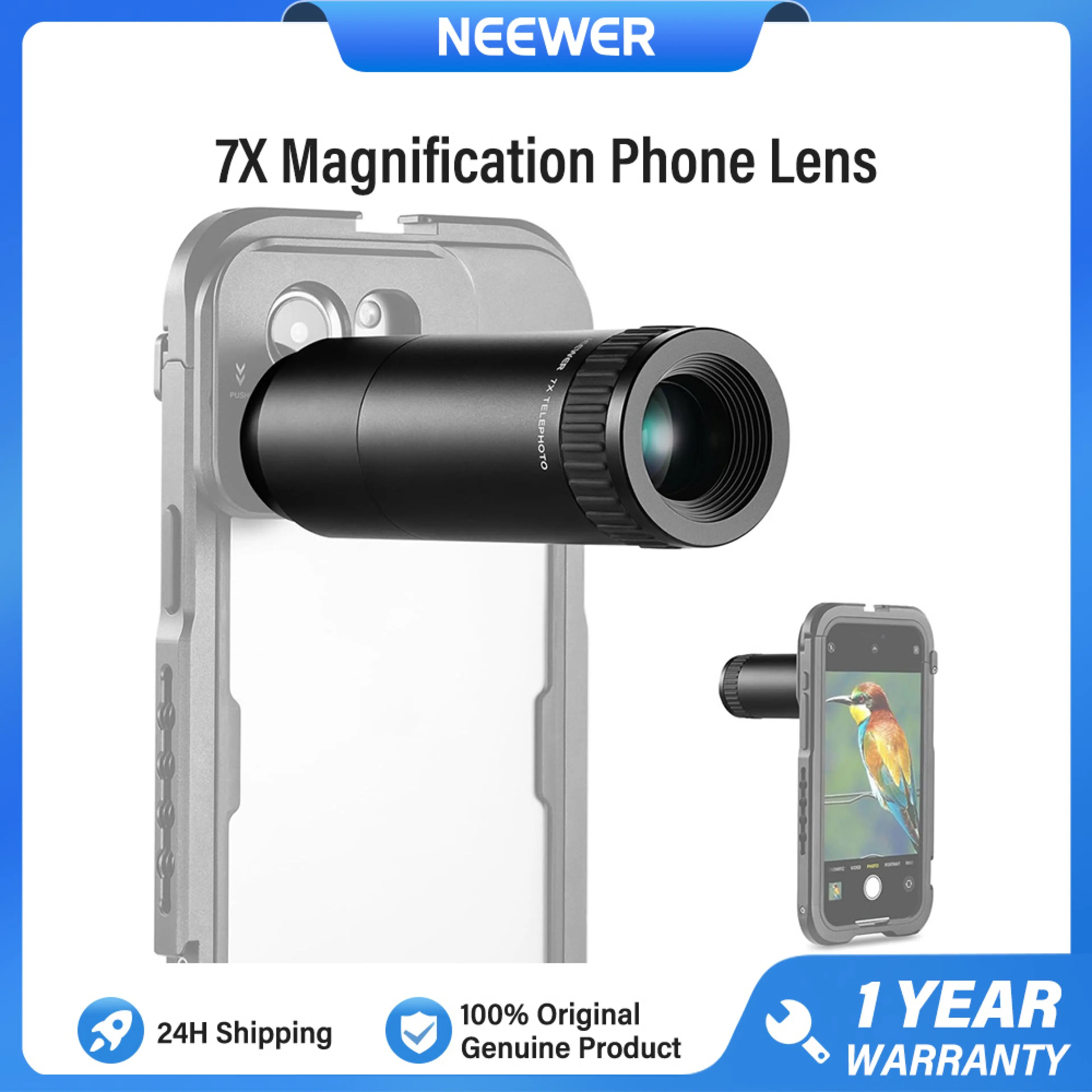 NEEWER Telephoto HD Phone Lens, for 17mm Thread Lens Mount, 7X Magnification Phone Camera Lens for SmallRig NEEWER iPhone Samsung Cage Case, LS-36