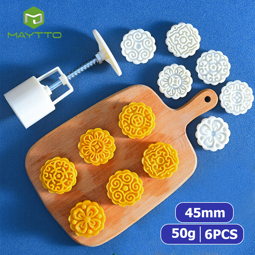 MAYTTO 1 Bộ (50G/6 Cái) Khuôn Ép Vuông Khuôn Bánh Trung Thu Khuôn Bánh Quy Bánh Trung Thu