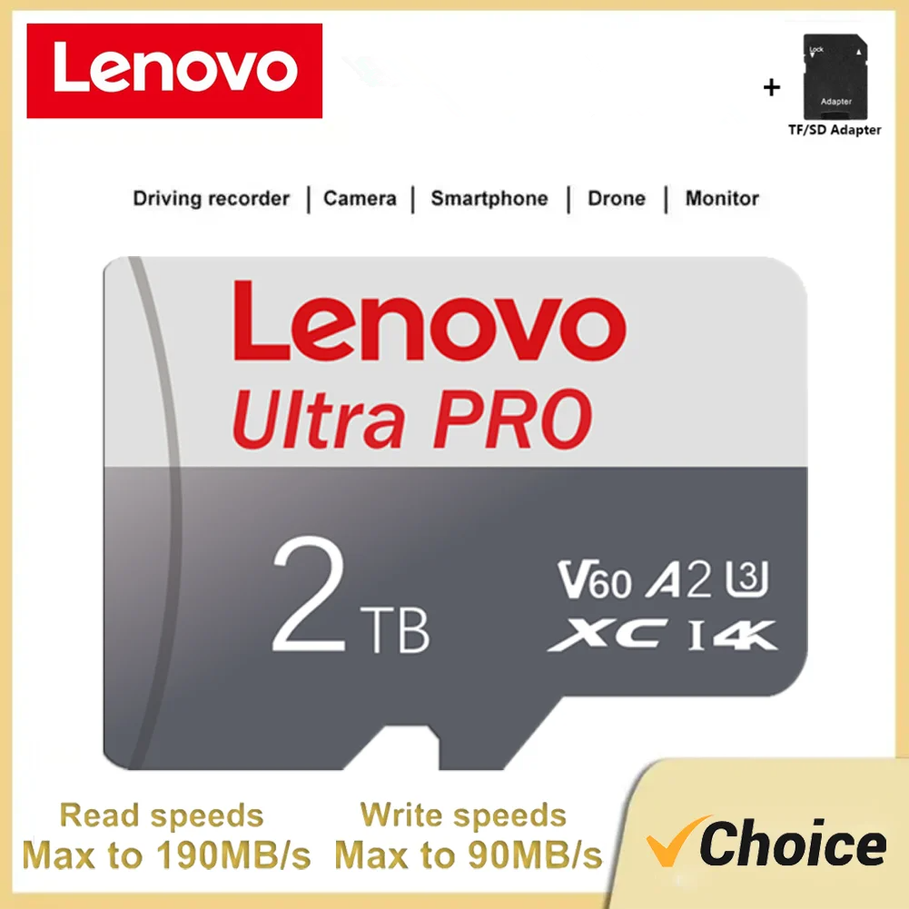 Lenovo Memory Card 2TB V60 4K Card Micro TF SD Card Waterproof SD Card Loop Recording Camera Memory Card Dashboard ราคา 159 บาท*ส่งฟรี