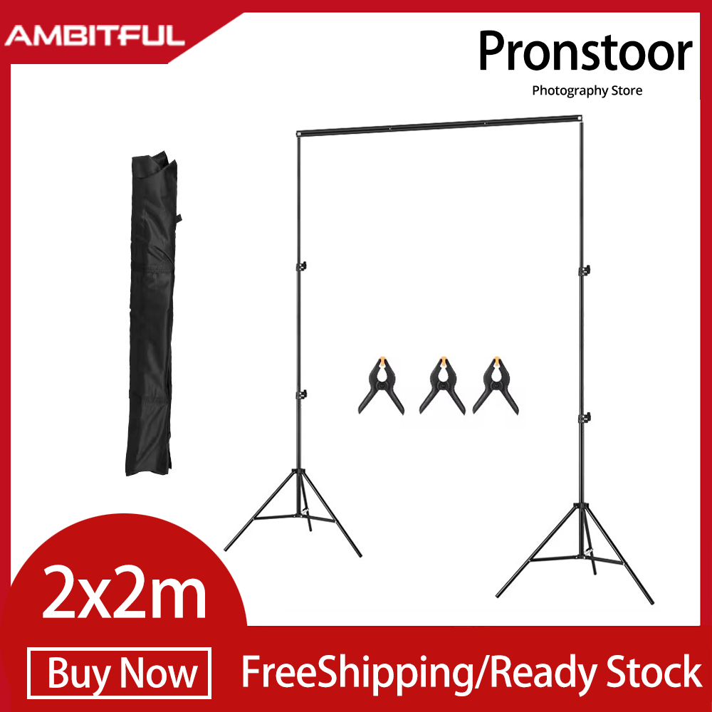  Ambitful 2x2m 6.5ft * 6.5ft Backdrop khung nền chân đèn + 3 cái Clip + balo du lịch gấp gọn nền đứng Thiết bị phòng chụp ảnh 