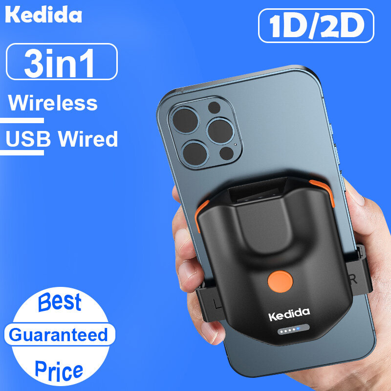 Kedida Portable Laser 1D 2D Barcode Scanner Máy quét mã vạch không dây qua Bluetooth Mã vạch Quét Mã