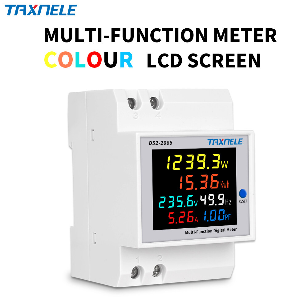 Thiết Bị Theo Dõi AC Đường Ray Din 6 Trong 1 110V 220V 380V 100A Hệ Số Công Suất Dòng Điện Áp Máy Đo Tần Số Năng Lượng Điện KWH Hoạt Động Vôn Kế AMP