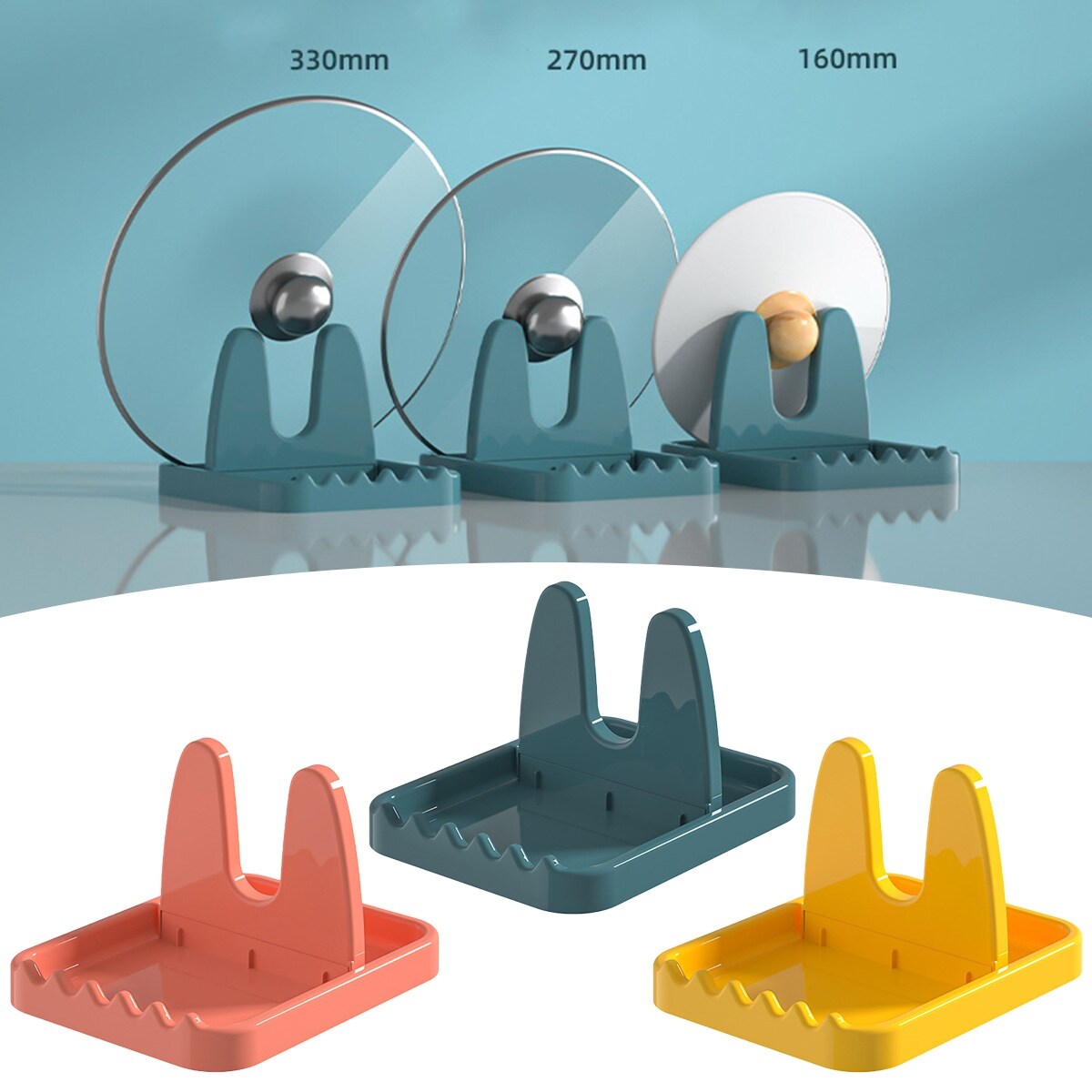 Gambar L Foldable Lid Rack Multifunctional Kitchen Cutlery Pot Lid Plastic Pot Cover Storage Rack Spoon Holder Fork Spatula Rack