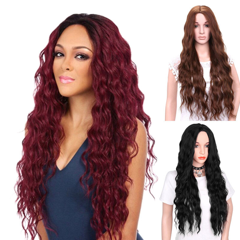Tóc Giả Nguyên Bản Cho Phụ Nữ Tóc Thật Màu Gradient Xoăn Dài Tóc Giả Nhân Tạo Tóc Xoăn Gợn Sóng Chịu Nhiệt Tóc Giả Đỏ Đen