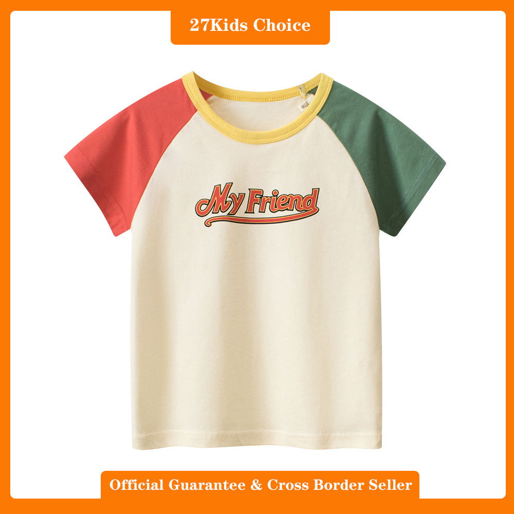 27Kids Choice Children's clothing 2024 summer children's short sleeved T-shirt boys' baby clothes base shirt ราคา 159 บาท*ส่งฟรี